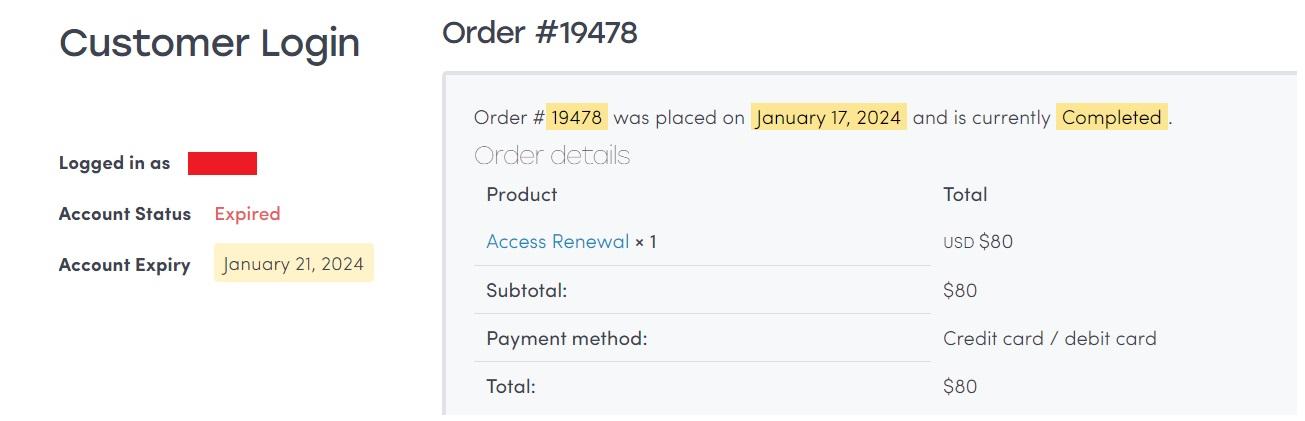 Account status and order completed